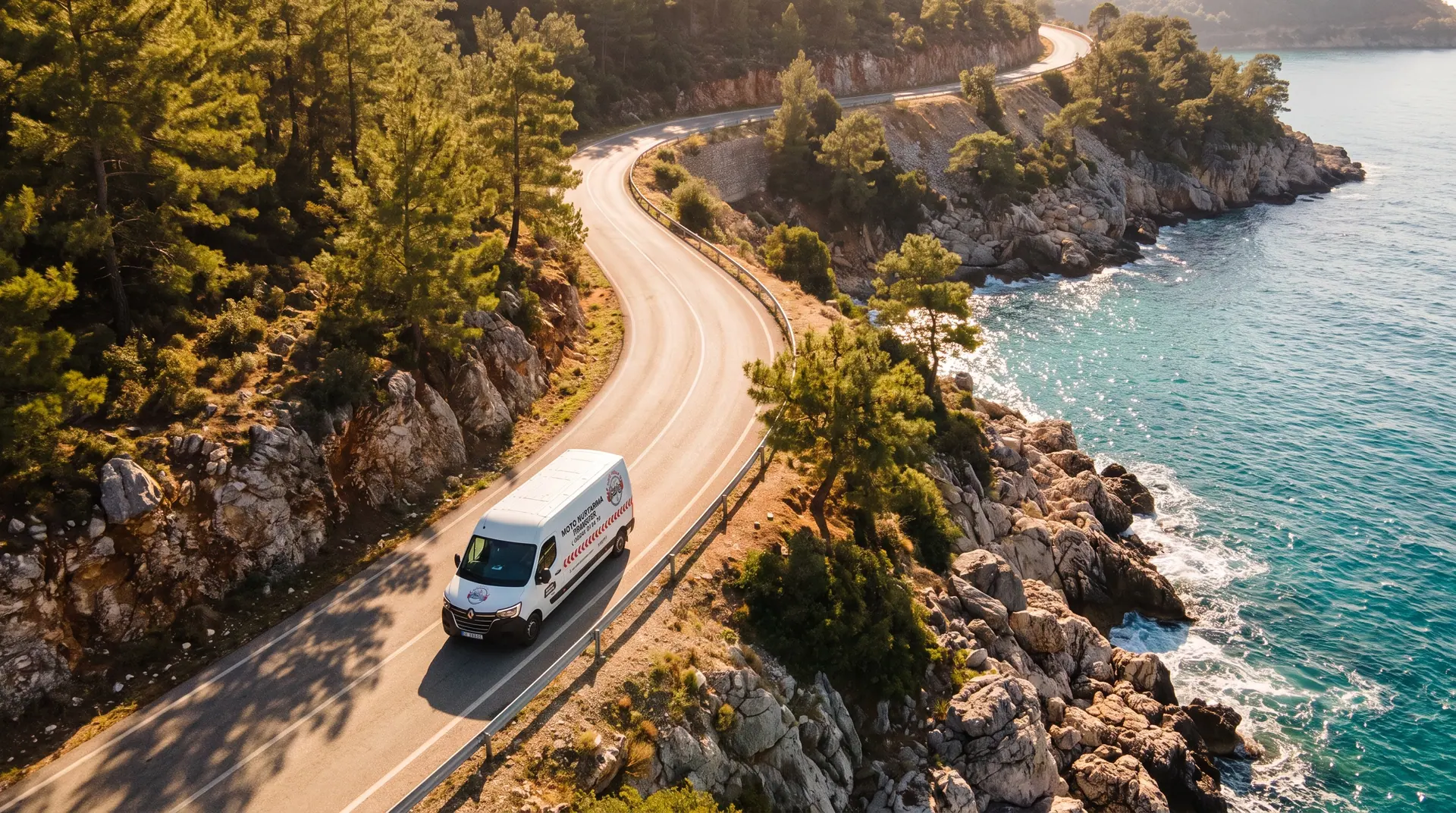 Moto Angels transfer aracı Fethiye–Kaş sahil yolunda